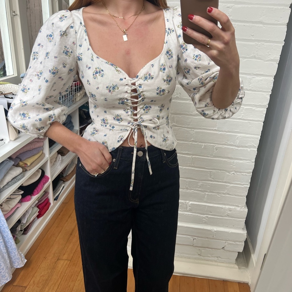 Reformation Linen Floral Top